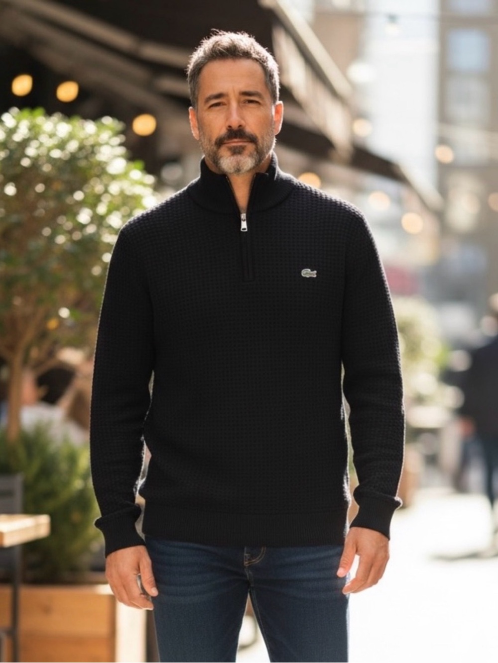 Lacoste Men's  Size 8 / 3XL Black 100% Cotton Quarter Zip Pullover Sweater
